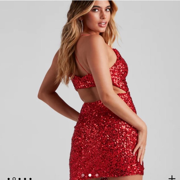 Red Sequin Open Back Dress - Picture 2 of 3
